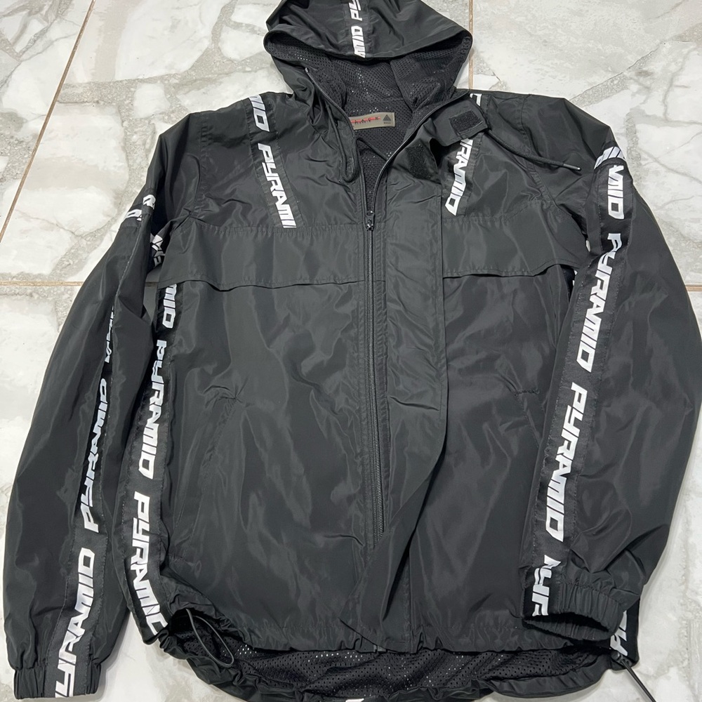 Black Pyramid Windbreaker Jacket with White Accents